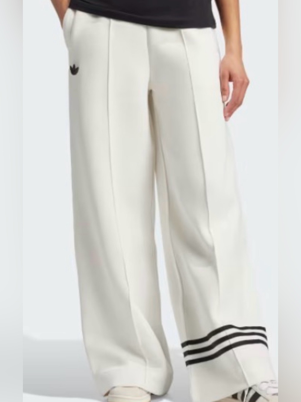 adidas Cream Wide-Leg Track Pants with Black Stripes